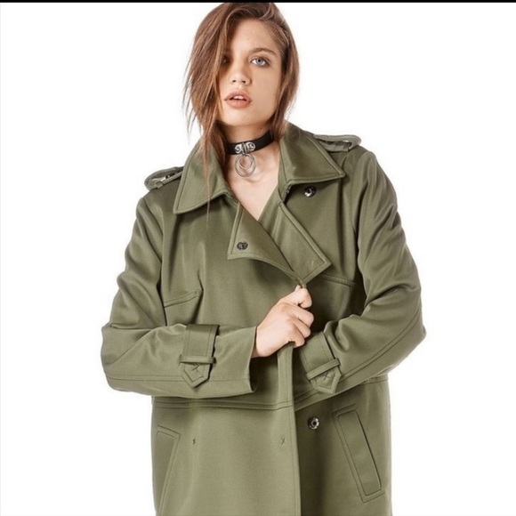 UNIF Neo Green Trench Coat Snap Button Size Medium - Picture 12 of 12